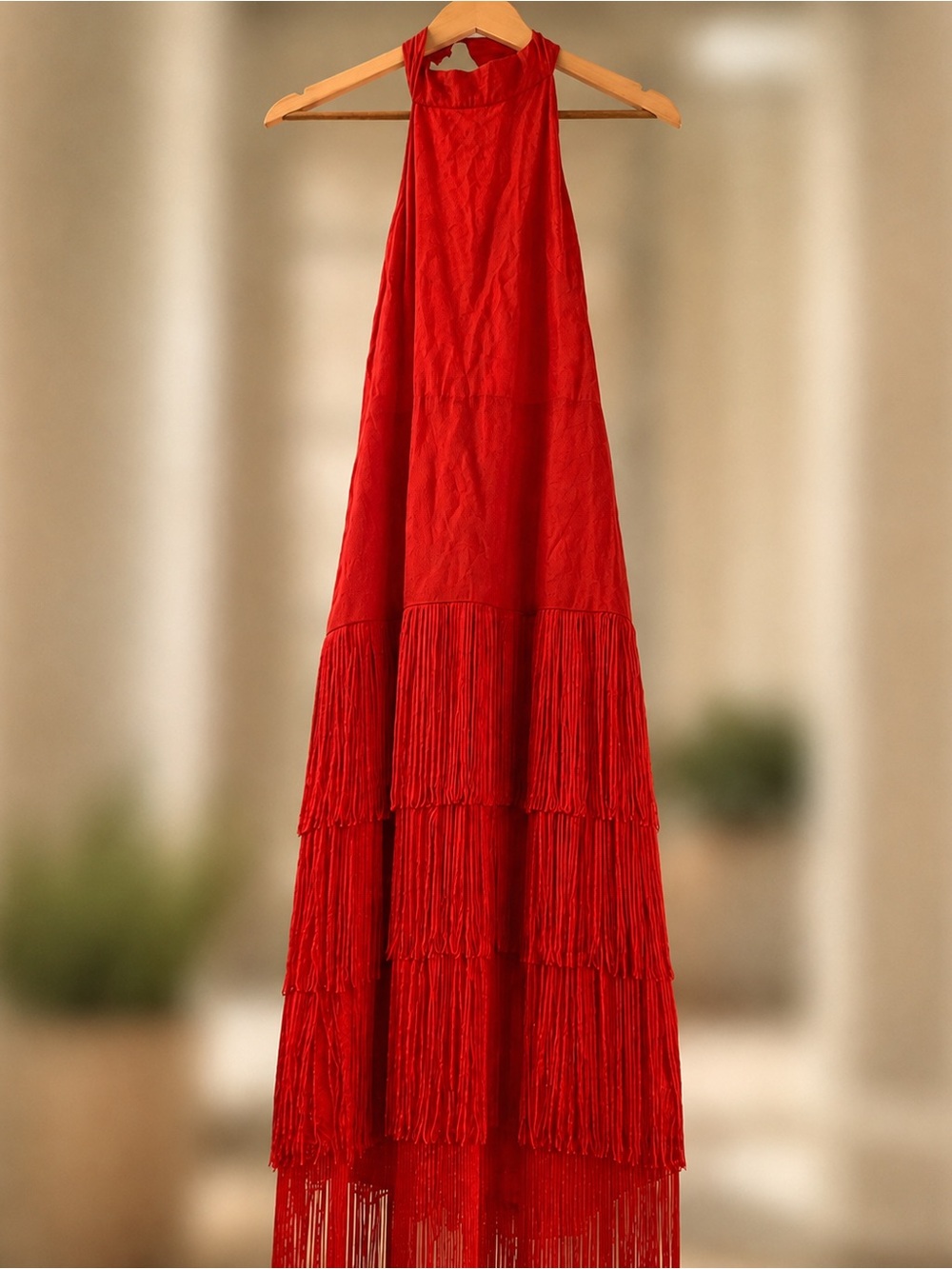 Anthropologie Red Fringe Halter Maxi Dress
Size US 10 / EU 42